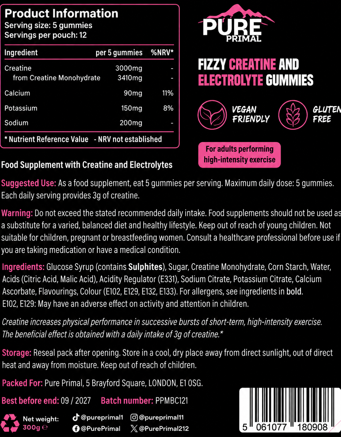 Pure Primal Creatine Electrolyte Gummies – 60 Gummies | 336g