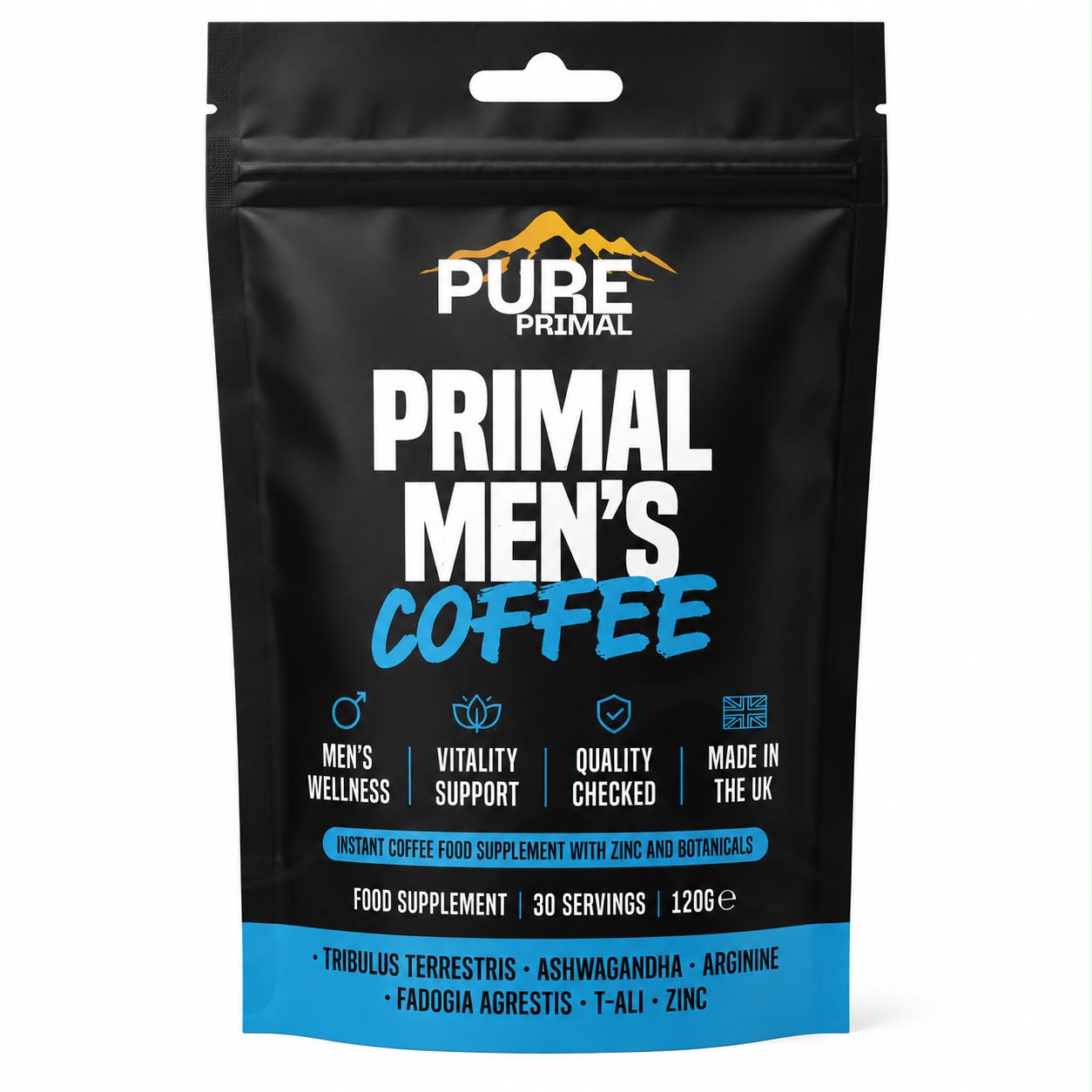 Pure Primal Primal Men's Coffee – Instant Coffee Food Supplement | 30 Servings | 120g